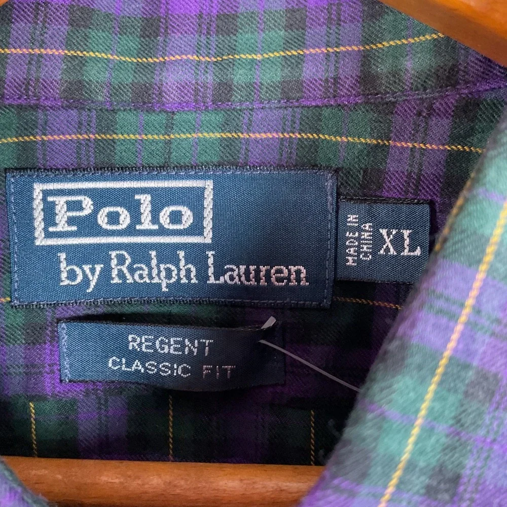Polo Ralph Lauren Button Down Mens XL Purple Green Plaid Fair Regent Classic Fit